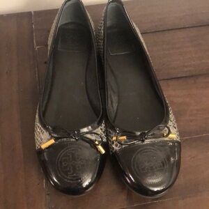Tory Burch Black and Gray Ballet Flats